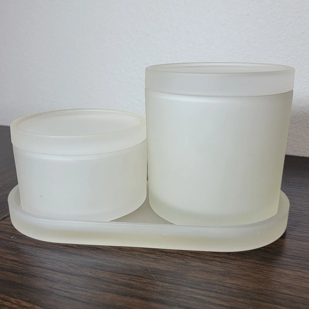 Haven 3 piece Eulo Jar and tray set frosted white glass